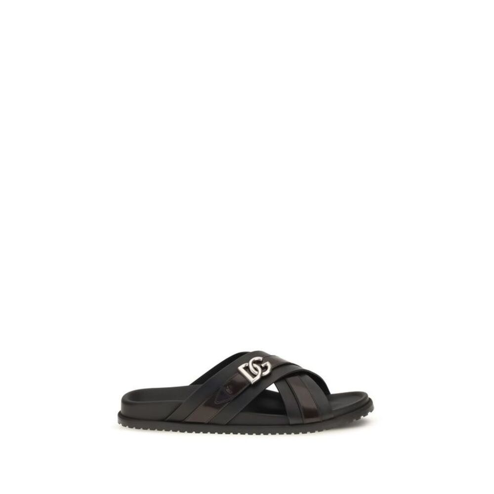 Dolce & Gabbana Black Calf Leather Bos Taurus Men's Sandals